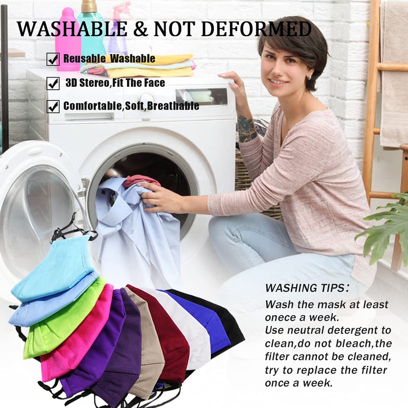PAGE ONE Reusable Cloth Face Masks Washable Adjustable Breathable Cotton Face Mask for Women Men/6PC (black) - Image 2